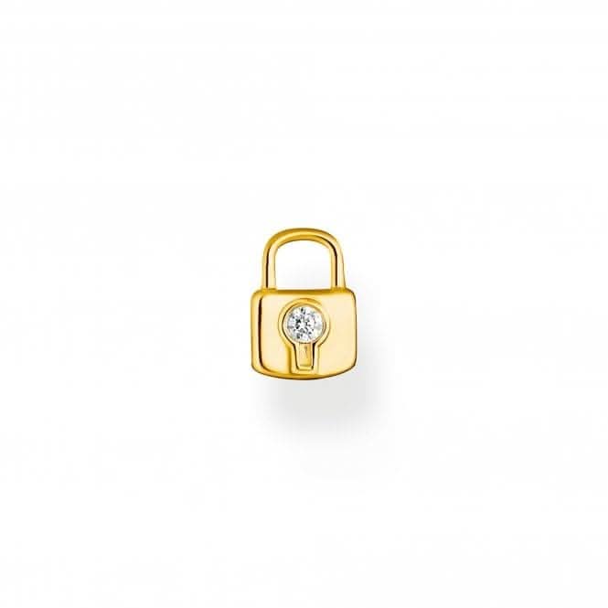 Sterling Silver Gold Plated Padlock Single Ear Stud H2219-414-14