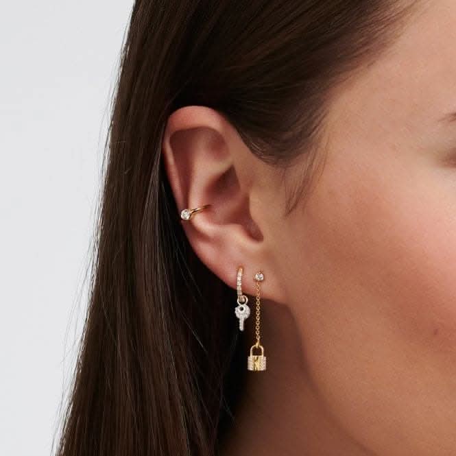 Sterling Silver Gold Plated Padlock Single Earring H2213-414-14