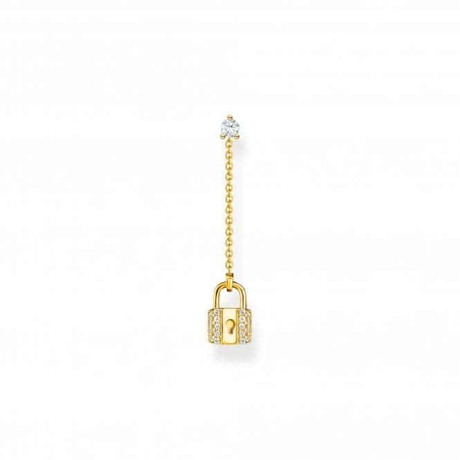 Sterling Silver Gold Plated Padlock Single Earring H2213-414-14