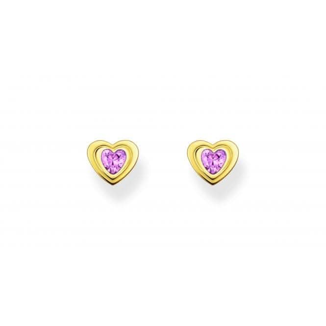Thomas Sabo Sterling Silver Gold Plated Pink Heart Stud Earrings