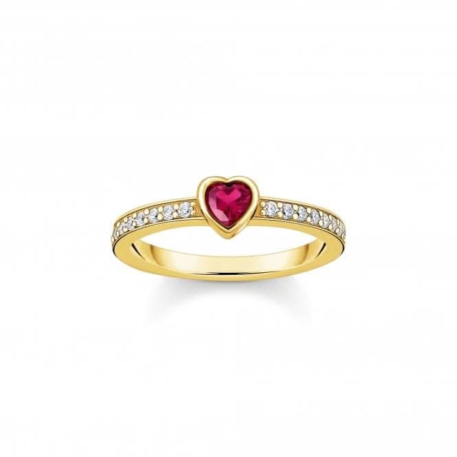 Sterling Silver Gold Plated Red Zirconia Heart Shaped Solitaire Ring TR2448-995-10