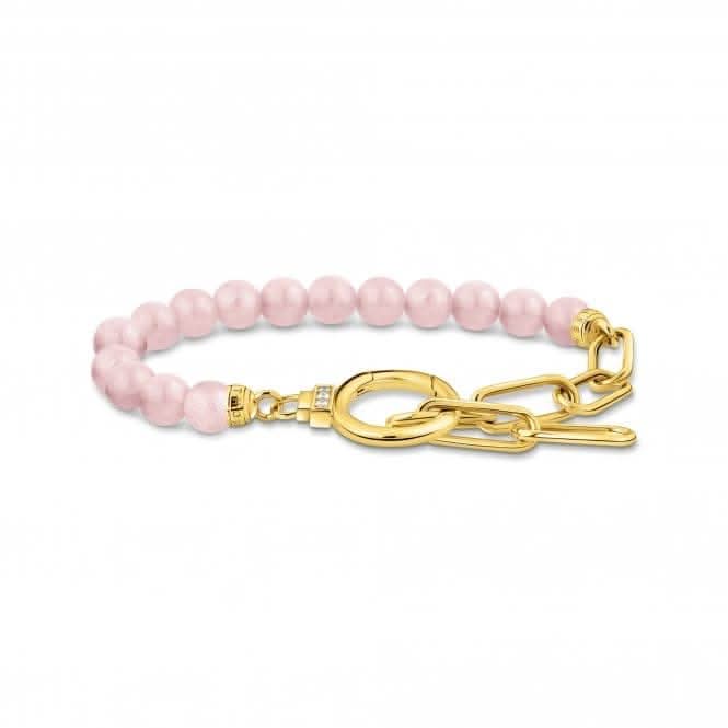 Sterling Silver Gold Plated Rose Quartz Link Chain Elements Bracelet A2134-414-9