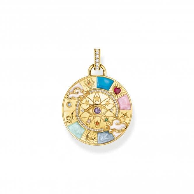 Sterling Silver Gold Plated Stone Enamel Zirconia Wheel Of Fortune Pendant PE962-471-7