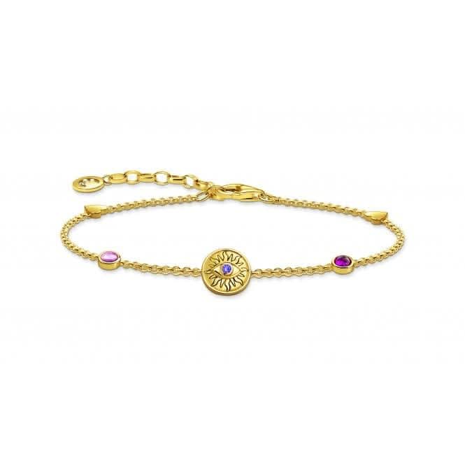 Sterling Silver Gold Plated Stones Sun Coin Bracelet A2132-995-7-L19V
