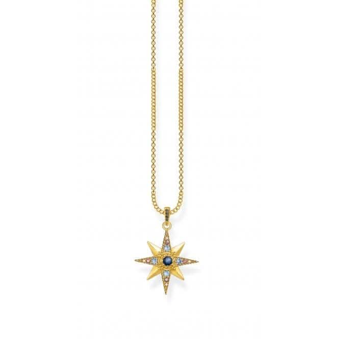 Sterling Silver Gold Plated Stones Zirconia Royalty Star Necklace KE1967-959-7-L45V