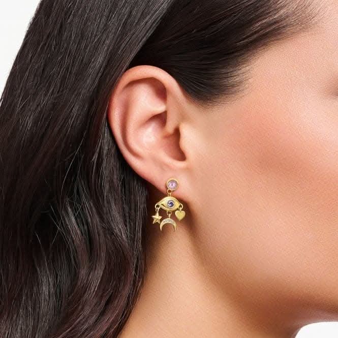 Sterling Silver Gold Plated Stylised Eye Stone Earrings H2272-414-7