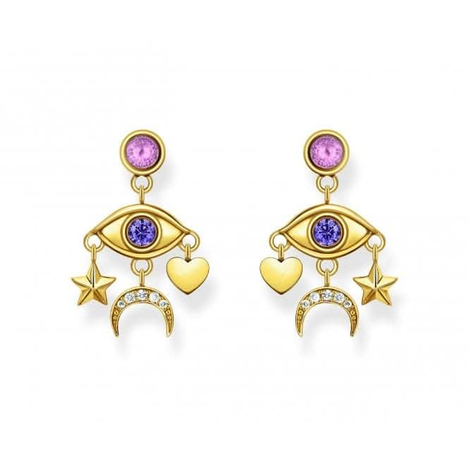 Sterling Silver Gold Plated Stylised Eye Stone Earrings H2272-414-7