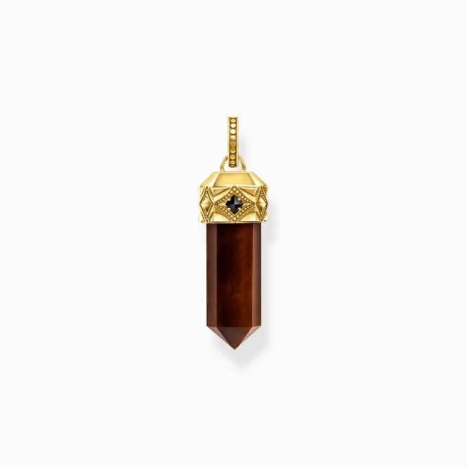 Sterling Silver Gold Plated Tiger's Eye Zirconia Red Hexagon Cut Pendant PE964-324-10