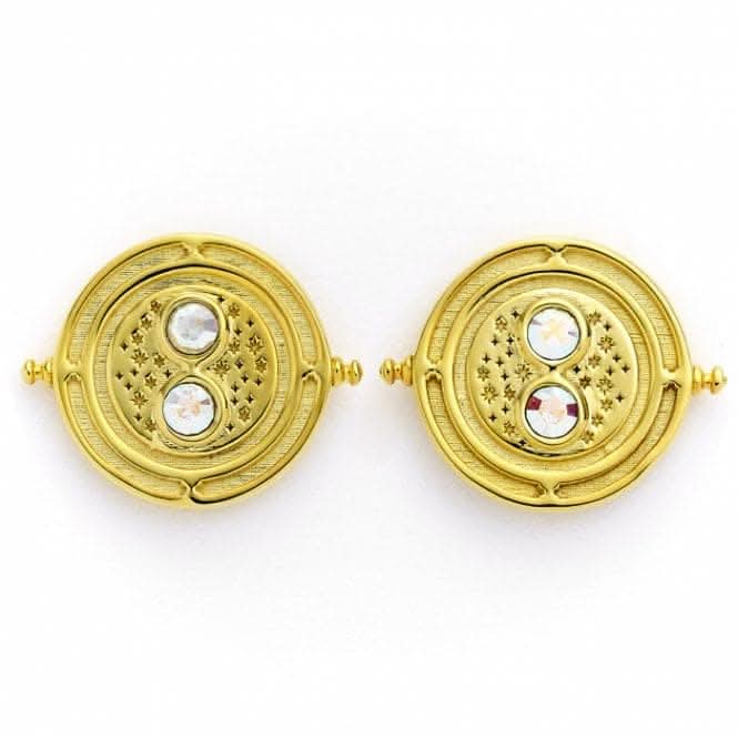Sterling Silver Gold Plated Time Turner stud earrings with Crystal Elements