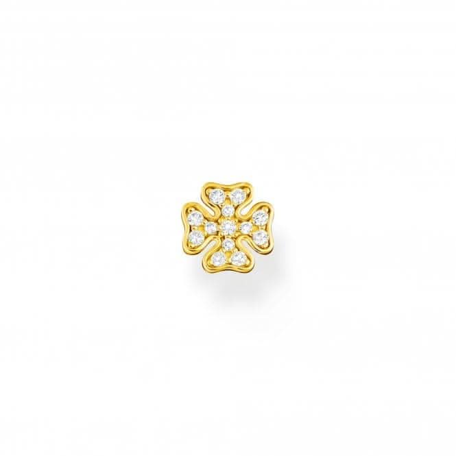 Sterling Silver Gold Plated White Cloverleaf Single Ear Stud H2215-414-14