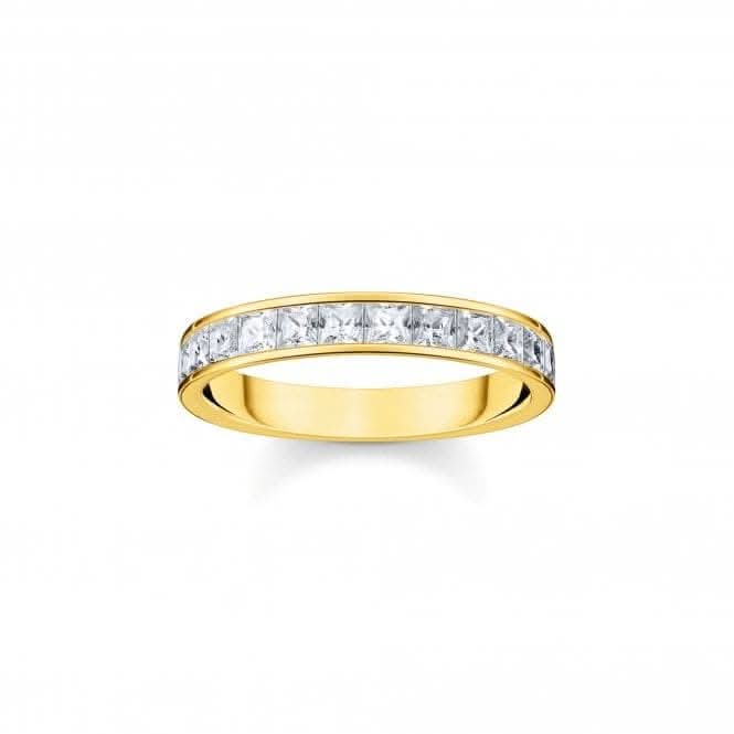 Sterling Silver Gold Plated White Pavé Stones Ring TR2358-414-14