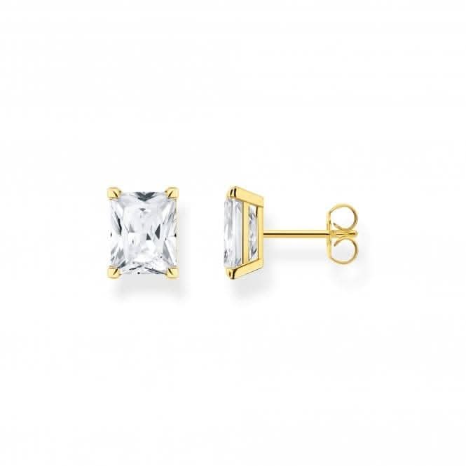 Sterling Silver Gold Plated White Stone Earrings H2201-414-14