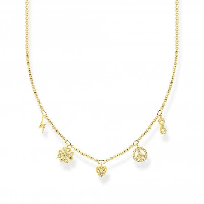 Sterling Silver Gold Plated White Symbols Necklace KE2123-414-14-L42V