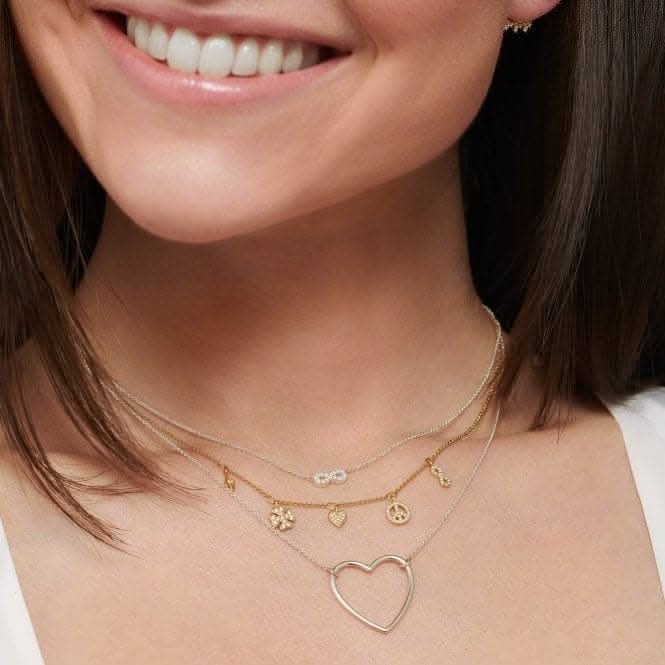 Sterling Silver Gold Plated White Symbols Necklace KE2123-414-14-L42V