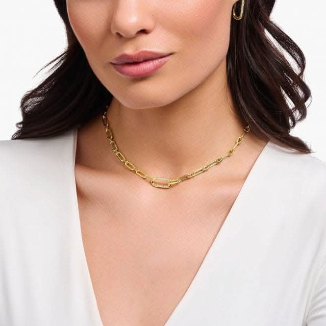 Sterling Silver Gold Plated White Zirconia Links Necklace KE2110-414-14-L45V