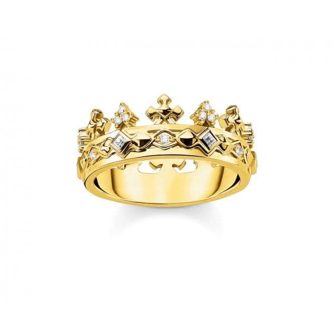 Sterling Silver Gold Plated Zirconia Crown Ring TR2302-414-14