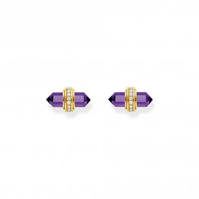 Sterling Silver Gold Plated Zirconia Hexagonal Imitation Amethyst Earrings H2281 - 414 - 13Thomas Sabo Sterling SilverH2281 - 414 - 13