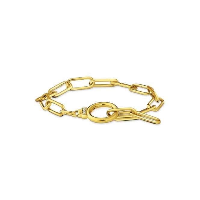 Sterling Silver Gold Plated Zirconia Ring Clasp Link Bracelet A2133-414-14-L19