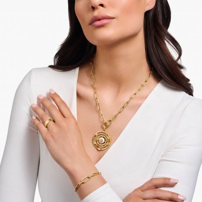 Sterling Silver Gold Plated Zirconia Ring Clasp Link Necklace KE2192-414-14-L47