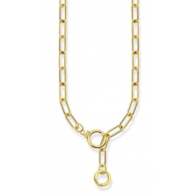 Sterling Silver Gold Plated Zirconia Ring Clasp Link Necklace KE2192-414-14-L47