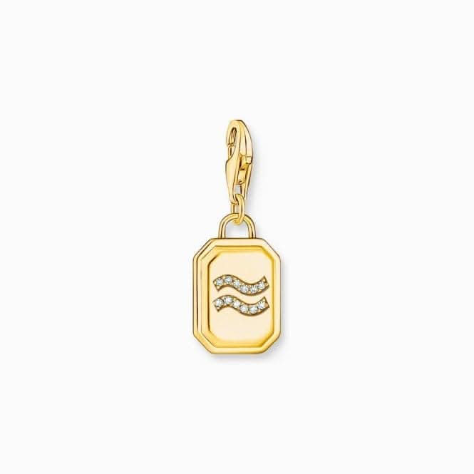 Sterling Silver Gold Plated Zirconia Zodiac Sign Aquarius Charm 2155-414-39