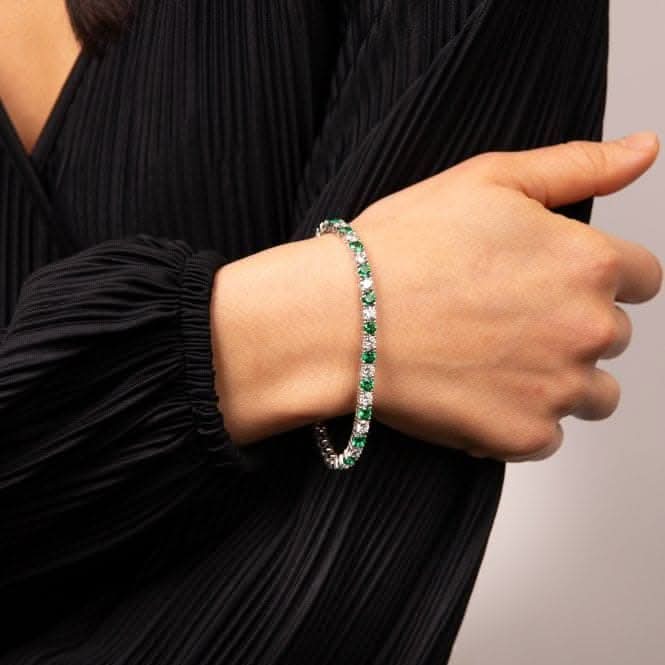 Sterling Silver Green and Clear Cubic Zirconia Bracelet B5473