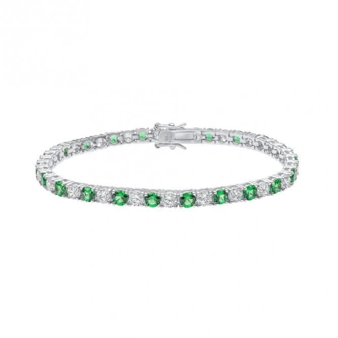 Sterling Silver Green and Clear Cubic Zirconia Bracelet B5473