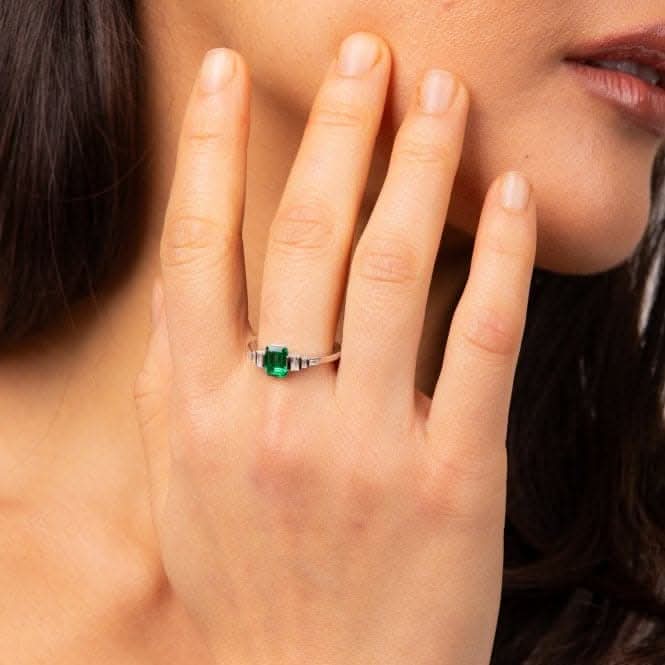 Sterling Silver Green and Clear Cubic Zirconia Ring R3870