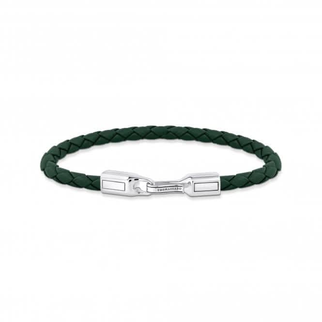 Sterling Silver Green Leather Bracelet A2149-682-6