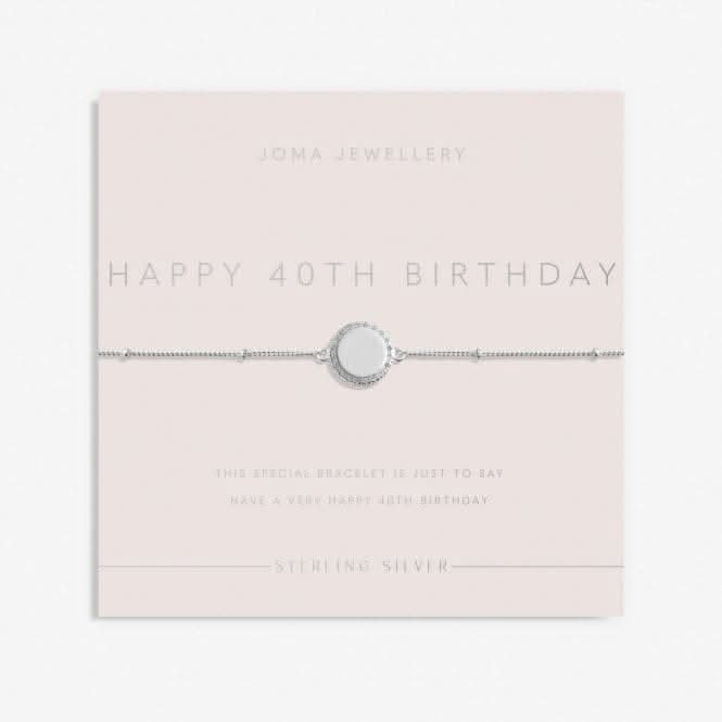 Sterling Silver Happy 40th Birthday Disc Pave 16cm + 3cm Bracelet JJS0012Joma JewelleryJJS0012