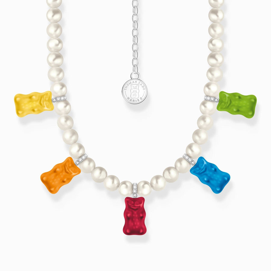 Sterling Silver HARIBO Colourful Goldbears Zirconia Pearl Necklace KE2208-052-7-L50V
