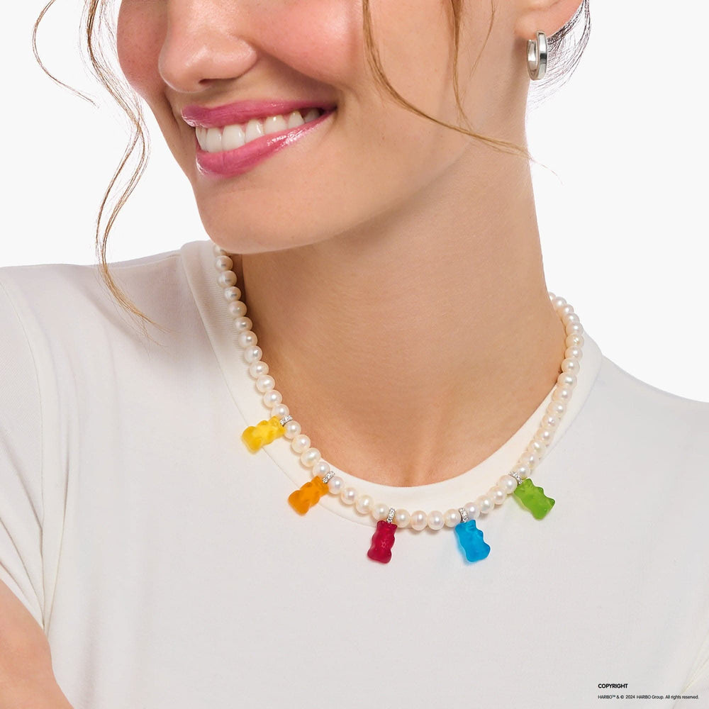 Sterling Silver HARIBO Colourful Goldbears Zirconia Pearl Necklace KE2208-052-7-L50V