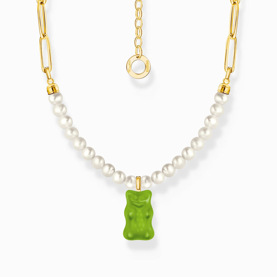 Sterling Silver HARIBO Gold Plated Freshwater Pearl Green Goldbears Necklace KE2207-430-6-L45V