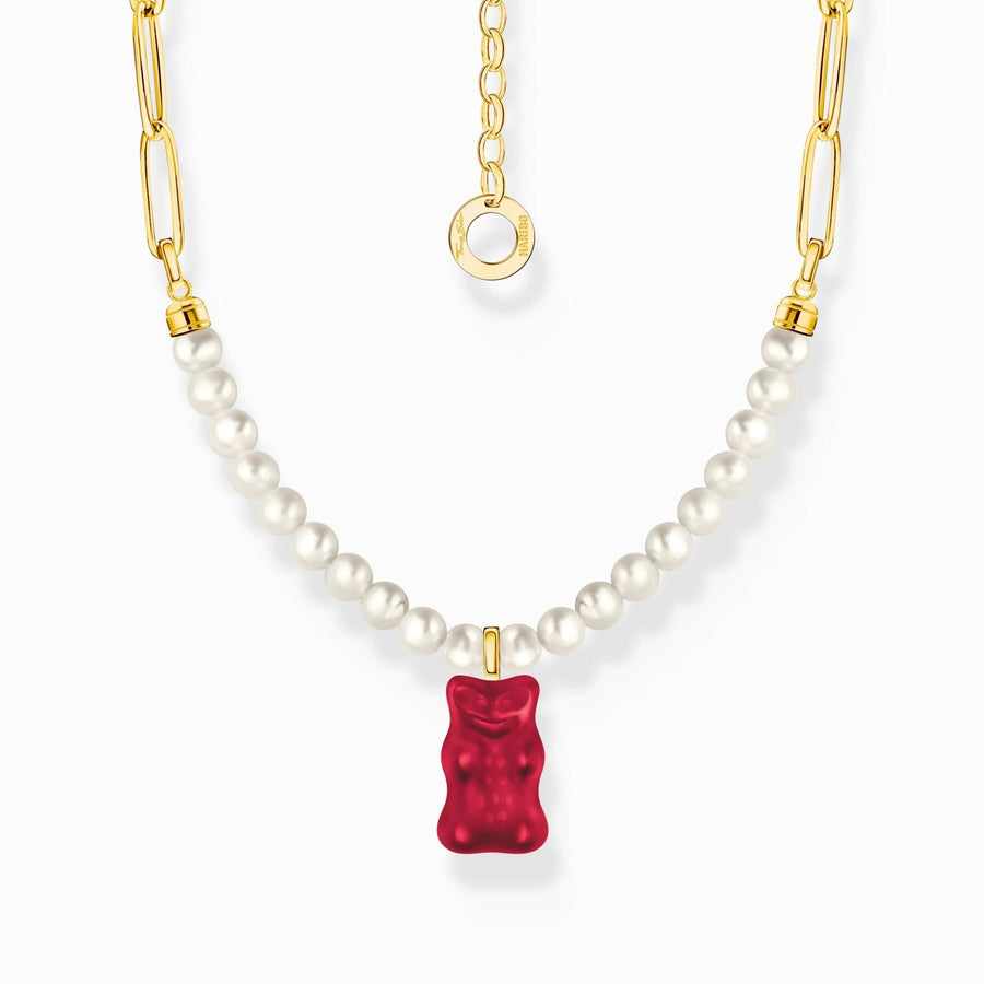 Sterling Silver HARIBO Gold Plated Freshwater Pearl Red Goldbears Necklace KE2207-430-10-L45V