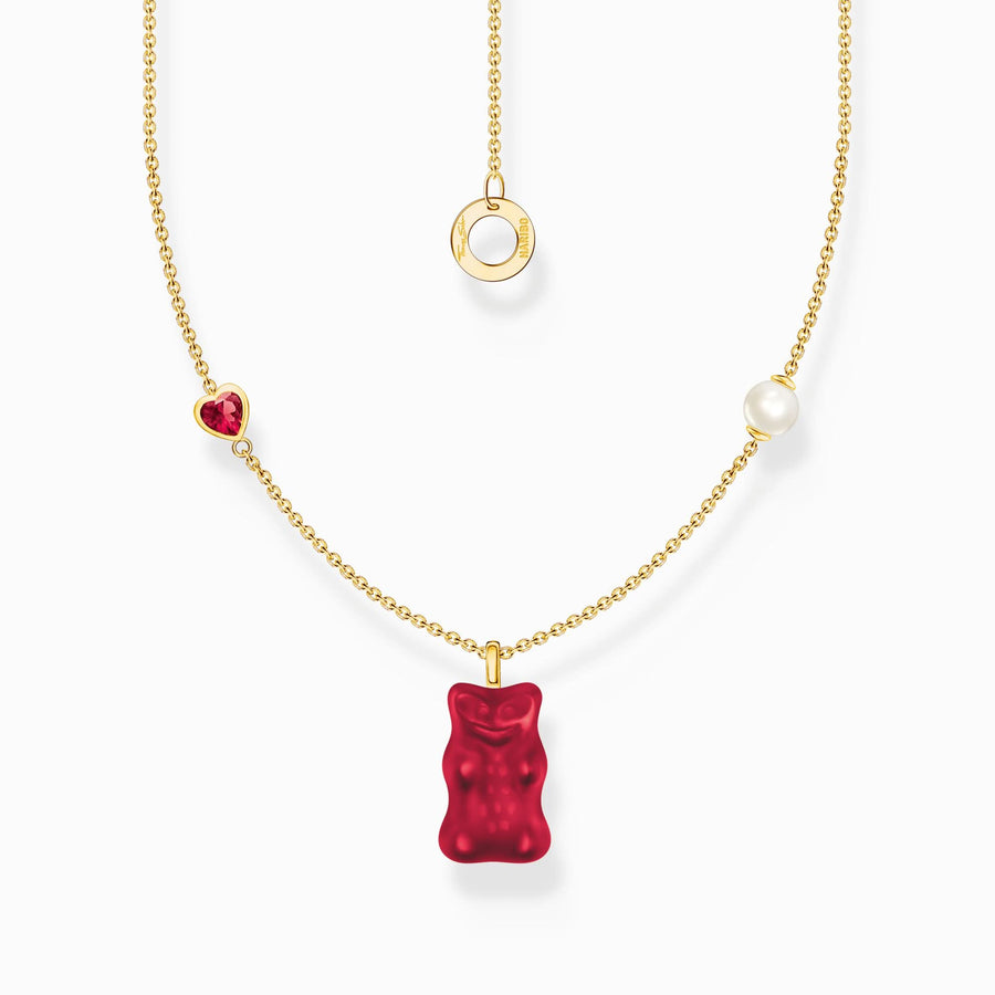 Sterling Silver HARIBO Gold Plated Red Goldbears Freshwater Pearl Necklace KE2206-430-10-L45V