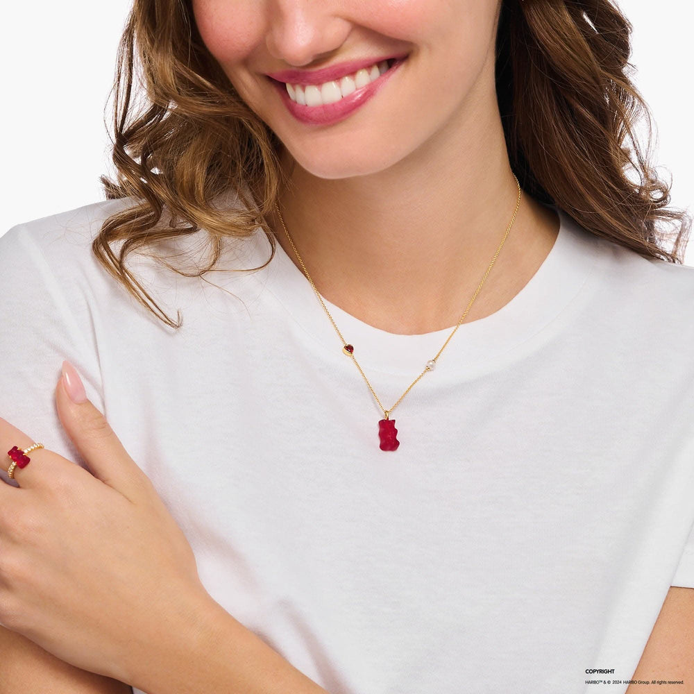 Sterling Silver HARIBO Gold Plated Red Goldbears Freshwater Pearl Necklace KE2206-430-10-L45V