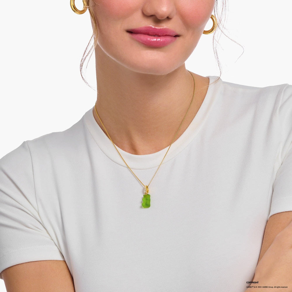 Sterling Silver HARIBO Gold Plated Zirconia Green Goldbears Necklace  KE2209-414-6-L45V