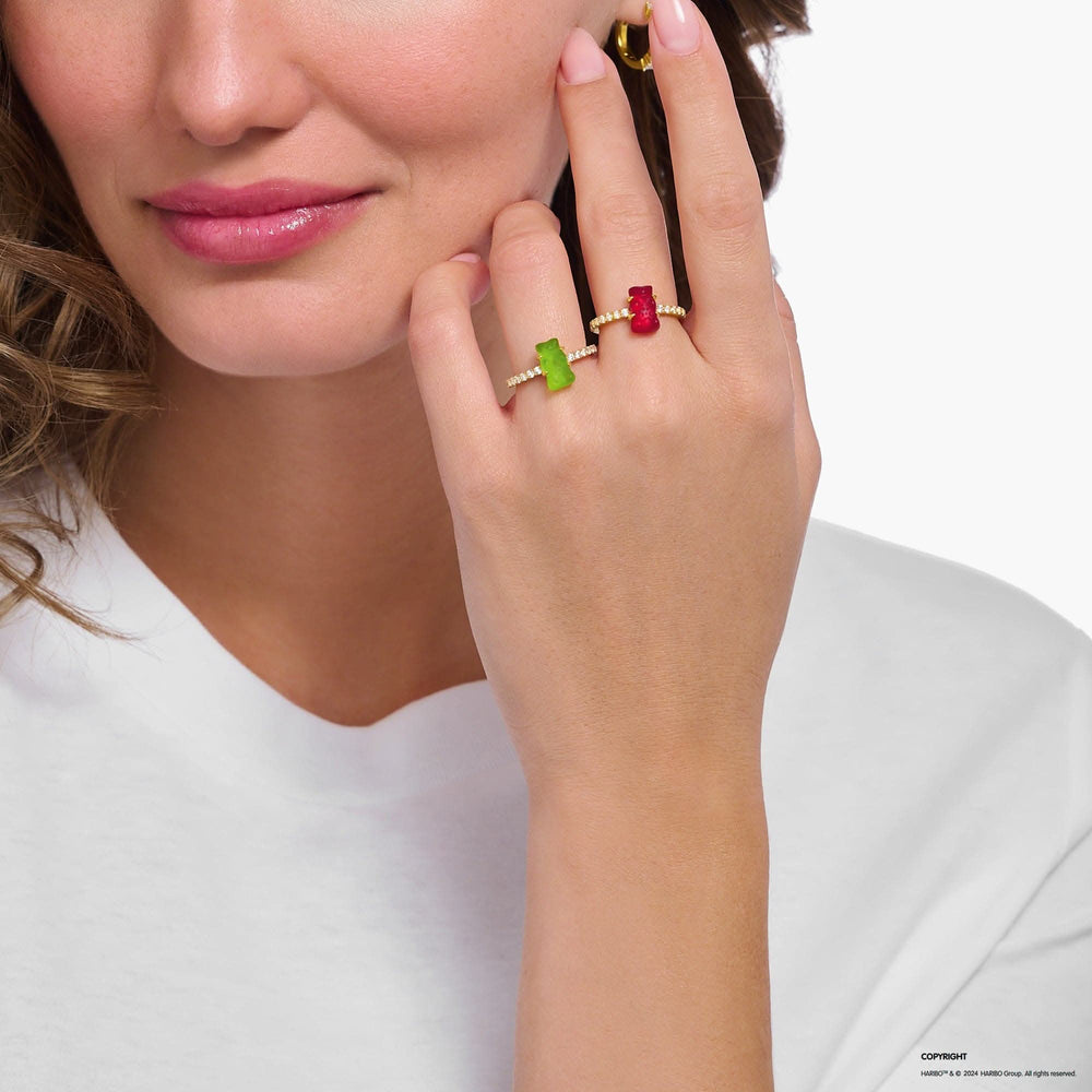 Sterling Silver HARIBO Gold Plated Zirconia Green Goldbears Ring TR2459-414-6