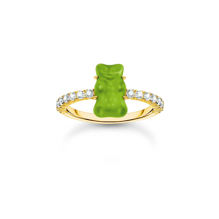 Sterling Silver HARIBO Gold Plated Zirconia Green Goldbears Ring TR2459-414-6
