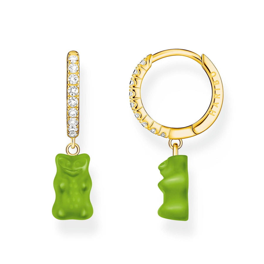 Sterling Silver HARIBO Gold Plated Zirconia Green Goldbears Single Hoop Earring CR726-414-6