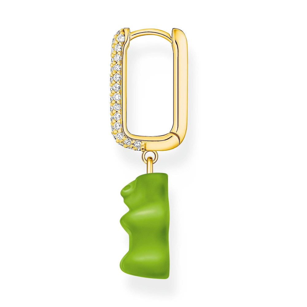 Sterling Silver HARIBO Gold Plated Zirconia Green Goldbears Single Hoop Earring CR727-414-6