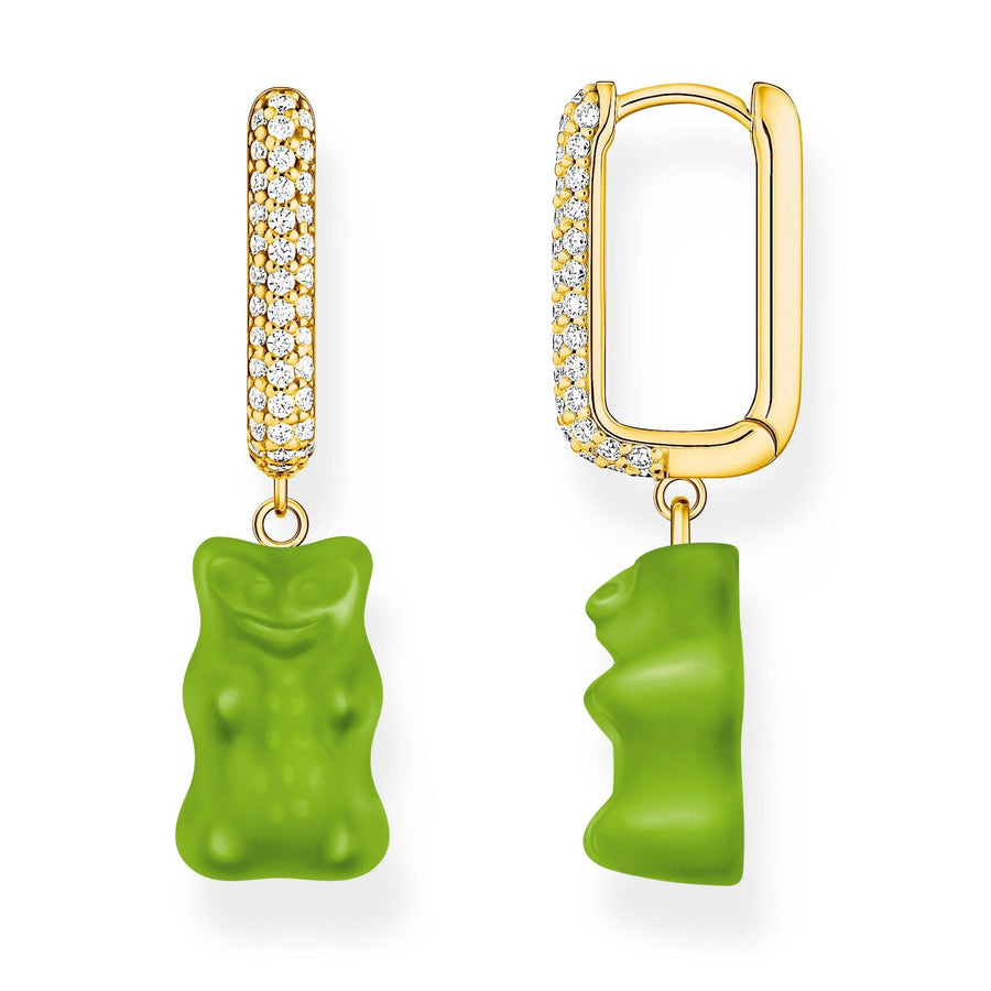 Sterling Silver HARIBO Gold Plated Zirconia Green Goldbears Single Hoop Earring CR727-414-6