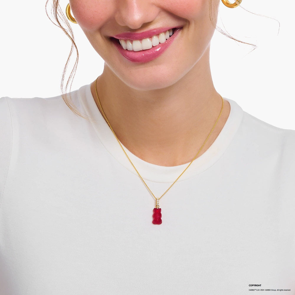 Sterling Silver HARIBO Gold Plated Zirconia Red Goldbears Necklace KE2209-414-10-L45V