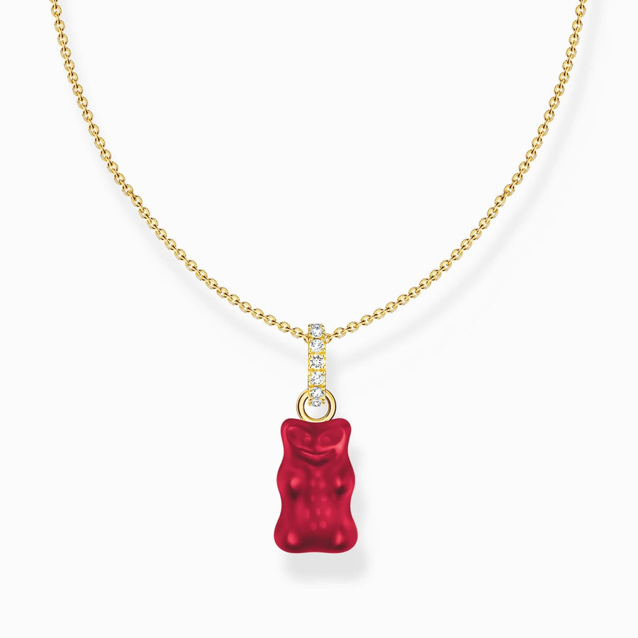 Sterling Silver HARIBO Gold Plated Zirconia Red Goldbears Necklace KE2209-414-10-L45V