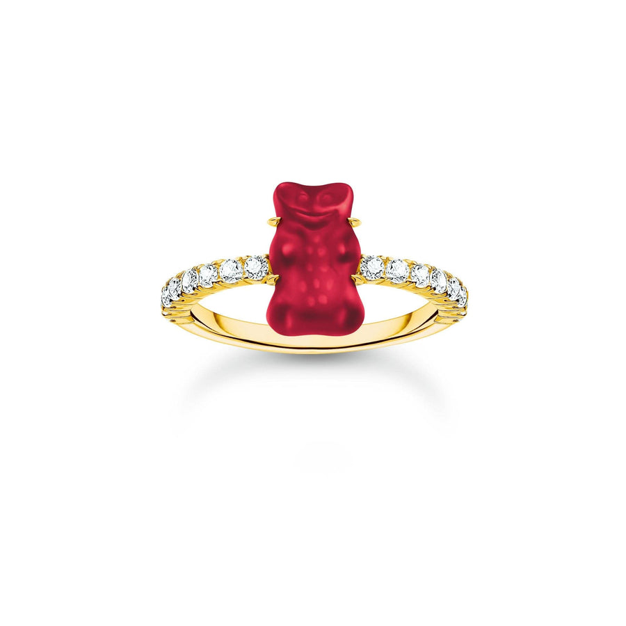 Sterling Silver HARIBO Gold Plated Zirconia Red Goldbears Ring TR2459-414-10