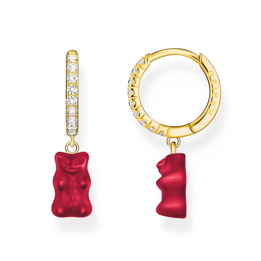 Sterling Silver HARIBO Gold Plated Zirconia Red Goldbears Single Hoop Earring CR726-414-10
