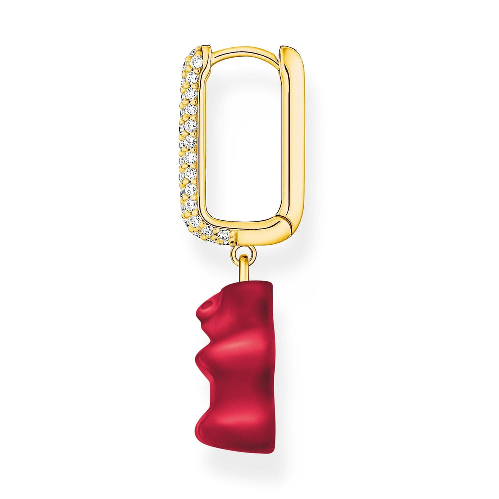 Sterling Silver HARIBO Gold Plated Zirconia Red Goldbears Single Hoop Earring CR727-414-10