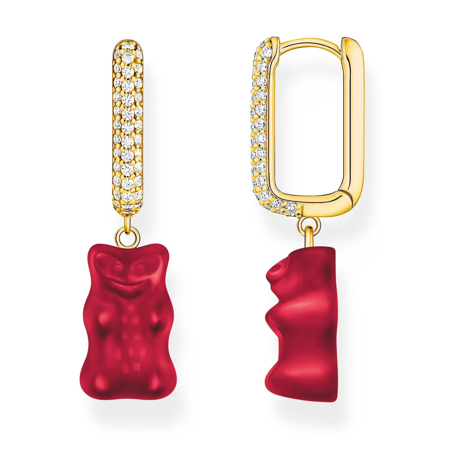 Sterling Silver HARIBO Gold Plated Zirconia Red Goldbears Single Hoop Earring CR727-414-10