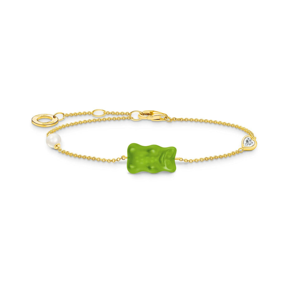 Sterling Silver HARIBO Green Gold Plated Freshwater Pearl Zirconia Goldbears Bracelet A2151-445-6-L19V