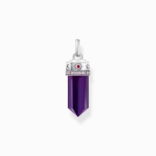 Sterling Silver Imitation Amethyst Hexagon Shape Blackened Pendant PE955-640-13